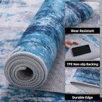 Ciicool 2x6 Washable Runner Rug, Modern Abstract Hallway Rugs Runner, Non-Slip Thin Accent Rug Lightweight Grey Blue White Print Distressed Carpet for Laundry Entryway Bedroom Kitchen Indoor