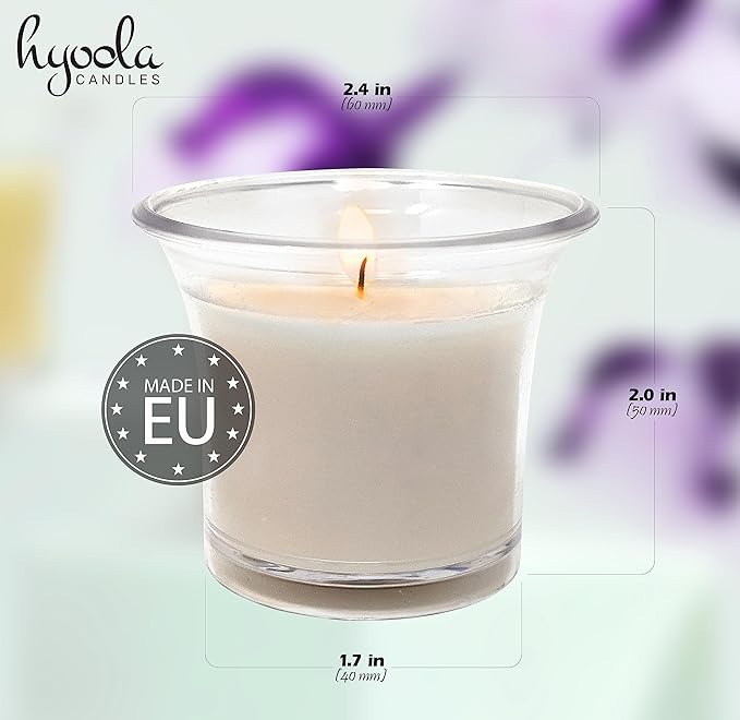 Hyoola Votive Candles - White Votives in Clear Cup - 12 Hour Burn Time Unscented Votive Candles Bulk - Pack of 48 Small Candles in Bulk - Made in Europe