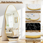 Antok Full Length Mirror, 68"x26" Floor Mirror with Stand, Standing Hanging Leaning Irregular Mirrors for Bedroom Living Room Entryway, Wavy Shaped, Golden