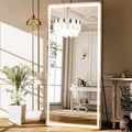 GLSLAND 65"x26" LED Mirror Full Length, Aluminum Alloy Floor Mirrors with Lights, 3 Color Lighting & Dimming for Bedroom Decorative Wall Mounted, White