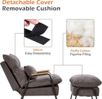 MCombo Accent Recliner Chair with Ottoman, Modern Fabric Armchair, Upholstered Sofa Bed for Living Room Bedroom, Small Space 4055 (Black Frame, Grey)