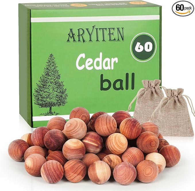 Cedar Balls for Clothes Storage, Aromatic Scent Cedar Wood Balls for Kitchen, Closets Storage and Drawers Freshener, 60 Pack