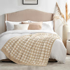 Snuggle Sac Throw Blanket for Couch, Reversible Super Soft Warm Blankets Cozy Knit Fuzzy Plush Lightweight Throws for Sofa, Bed, Camping,Houndstooth Beige,50x60 inches