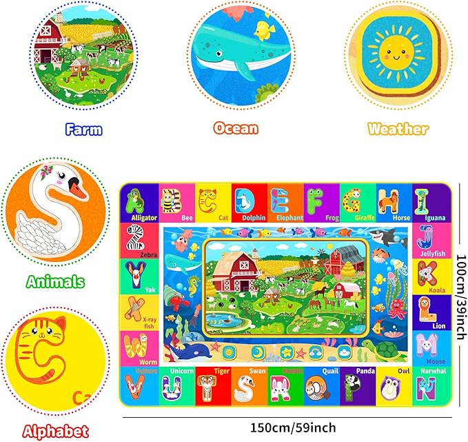 Kids Rug for Playroom, ABC Educational Rug with Farm Sea Animal Print, Floor Play Mat Carpet for Bedroom Nursery Preschool Classroom (59 X 39.4 INCH, Farm)