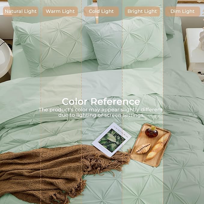 Sasttie Twin Comforter Set, 5-Piece Bed in a Bag, Pintuck Bedding Set for All Season, Includes Comforter, Flat Sheet, Fitted Sheet, Pillowcase and Pillowsham, Sage
