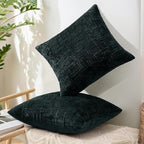 decorUhome Spring Black Chenille Throw Pillow Covers 16x16 Set of 2 Textured Soft Cozy Slubby Couch Pillow Covers Modern Farmhouse Boho Decorative Pillow Cases for Bed Sofa Living Room