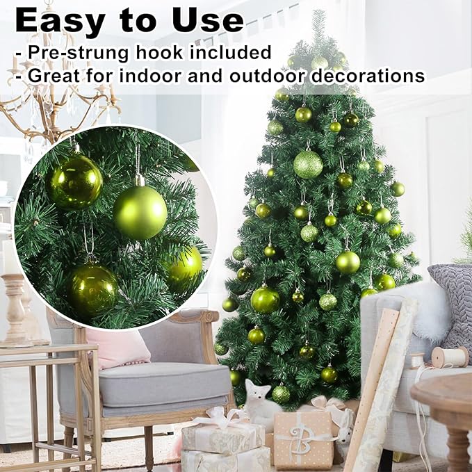 Lime Green 3.2" Large Christmas Balls - Christmas Tree Decoration Ornaments Shatterproof Hanging Balls for Birthday Halloween Holiday Wedding Decorations Set of 18pcs