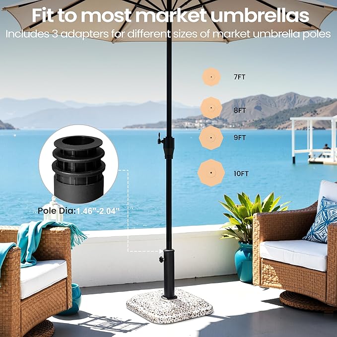 Patio Umbrella Base, 45lbs, Square Cobblestone Concrete Stand, Heavy Duty Market Umbrella Stand for Outdoor, Lawn, Deck, Poolside