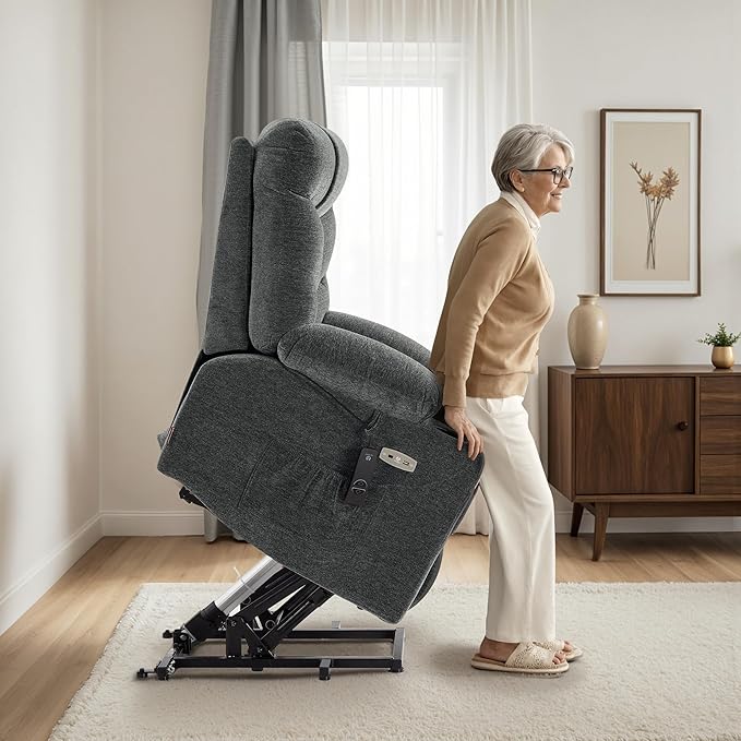 MCombo Power Lift Recliner Chair for Elderly, Electric Lift Chair with Extended Footrest, USB Ports, Cup Holders, Fabric 7281 (Dark Gray, Small)