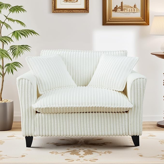 ERYE Living Room Accent Chair, Modern Corduroy Upholstered Chair Wider Seat Cushion Leisure Armchair W/2 Pillows and Removable Cover for Home Apartment,Bedroom,Office