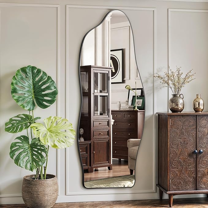 Antok Full Length Mirror, 68"x26" Floor Mirror with Stand, Standing Hanging Leaning Irregular Mirrors for Bedroom Living Room Entryway, Cloud Shaped, Black