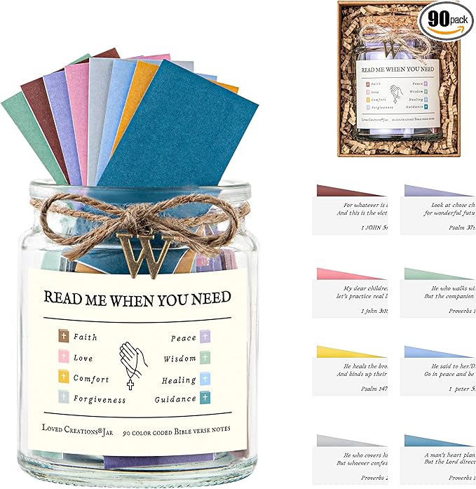 Bible Verse Jar for Christmas Gifts, Initial W Read Me When Prayer, Emotion and Feelings Scripture, Brightness Jar Christian Gifts for Women, Scriptural Study Supplies Men Art Work for Family
