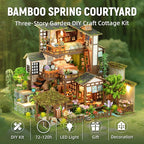 DIY Miniature House Kit with LED Lights, Bamboo Spring Courtyard Wooden Mini House Building Kit for Adults & Teens, Creative Crafts for Women, Friends & Hobbyists