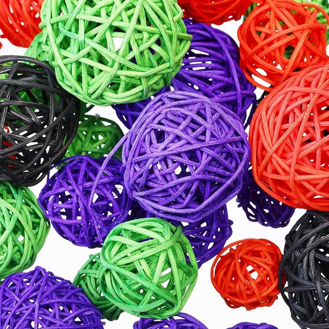 Patelai 72 Pcs Wicker Rattan Balls Decorative Balls for Vase Centerpiece Bowls Orbs Filler for Spring Summer Craft Home Decor, 4 Sizes(Orange, Purple, Black, Green)
