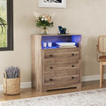 GarveeLife Small Dresser with 3 Drawers, Wood Dresser with Charging Station and LED Lights for Bedroom Closet Bedside, Modern Wooden Chest of Drawers for Living Room, Hallway, Grey
