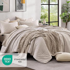 Monbix California King Comforter Set - 7 Pieces Cationic Dyeing Oatmeal Bed in a Bag Cal King Bed Sets with Comforter, Sheets, Pillowcases & Shams, Reversible Bedding Comforters Sets