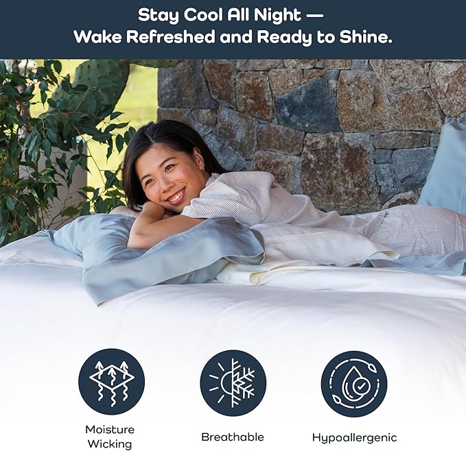 Olive + Crate Tencel Eucalyptus Cooling Duvet Cover Set - Hypoallergenic, Lyocell Tencel Duvet Cover - Soft, Temperature Regulating with Hidden Button Closure & Corner Ties - Twin XL [White Snow]