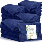 Buryeah 12 Pcs Wedding Flannel Fleece Throw Blanket Bulk with Thank You Card and Ribbon, 50 x 60 in Oeko-TEX Standard 100 Certified Blankets Outdoor Wedding, Guest Party Souvenirs (Navy)