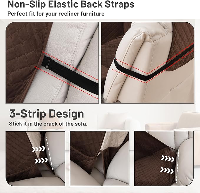 Reclining Sectional Couch Covers 100% Waterproof L Shape Recliner Couch Covers for Dogs Pets Washable Anti Slip 1 Additional Couch Cover for Reclining Couch (Additional Seat, Dark Brown)
