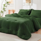 HYMOKEGE Dark Green Full Size Comforter Sets Seersucker 7 Pieces, All Season Luxury Bed in a Bag for Bedroom, Bedding Set with Comforters, Sheets, Pillowcases & Shams