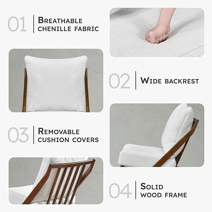 Lexicon Modern Accent Chair, Pascal Brown Solid Rubberwood Frame, Woven Chenille Upholstered Armless Chair with Reversible Cushions and Removable Covers, for Living Room, Bedroom and Office, Beige