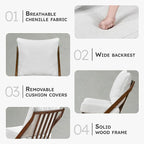 Lexicon Modern Accent Chair, Pascal Brown Solid Rubberwood Frame, Woven Chenille Upholstered Armless Chair with Reversible Cushions and Removable Covers, for Living Room, Bedroom and Office, Beige