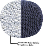 REDEARTH · Round Pouf Foot Stool Bean Bag Ottoman - Cable Knitted Cord Boho Pouffe - Poof Accent Bean Bag - Handmade by Artisans for Living Room - Bedroom (19.5"x19.5"x14") - Navy Blue, Set of 2