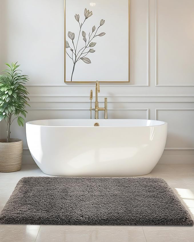ILANGO Dark Gray Bathroom Rugs 70" × 24" Non Slip & Super Absorbent Thick Soft, Washable Bath Carpet Runner for Floor, Microfiber Plush Shaggy Bath Mats with Rubber for Bedroom Bathtub Shower Room