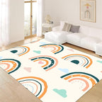Children's Carpet Girl's Bedroom Rainbow Carpet Living Room Area Rugs Soft Washable Non-Slip Rugs Simple Lovely Rainbow White Cloud Print Children's Room Nursery Decoration Beige 6x8ft