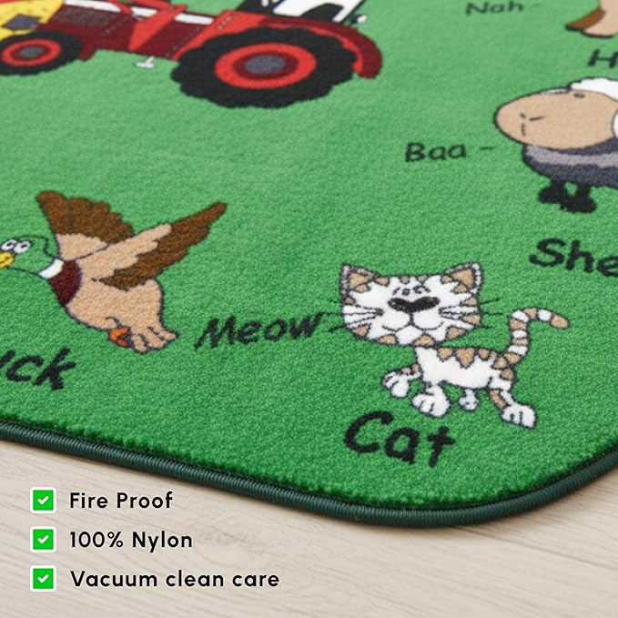 SAFECASTLE Kids Carpet – 6'6" x 8'4" Colorful Farm Sounds Educational Area Rug, Teaches Animal Names & Sounds, Interactive Play Rug for Classroom, Daycare, Playroom, Nursery & Learning Fun
