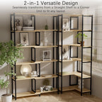 6 Tier Corner Shelf/Bookshelf, Deformable L Shaped Bookcase, Modern Tall Storage Display Rack with Sturdy Metal Frame for Home Office (Light Natural Wood Color)