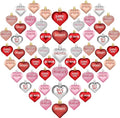 50Pcs Valentine's Day Heart Shaped Ornaments with Sweet Love Words, 10 Styles Valentine Heart Ornaments for Tree, Red Pink Glitter Shaped Valentine's Hanging Decorations for Wedding Anniversary