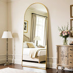 Full Length Mirror, 71"x26" Oversized Floor Mirror Freestanding, Full Body Mirror Floor Standing Mirrors with Stand, Hanging Mounted Mirrors for Bedroom Living Room, Gold, Arched Style