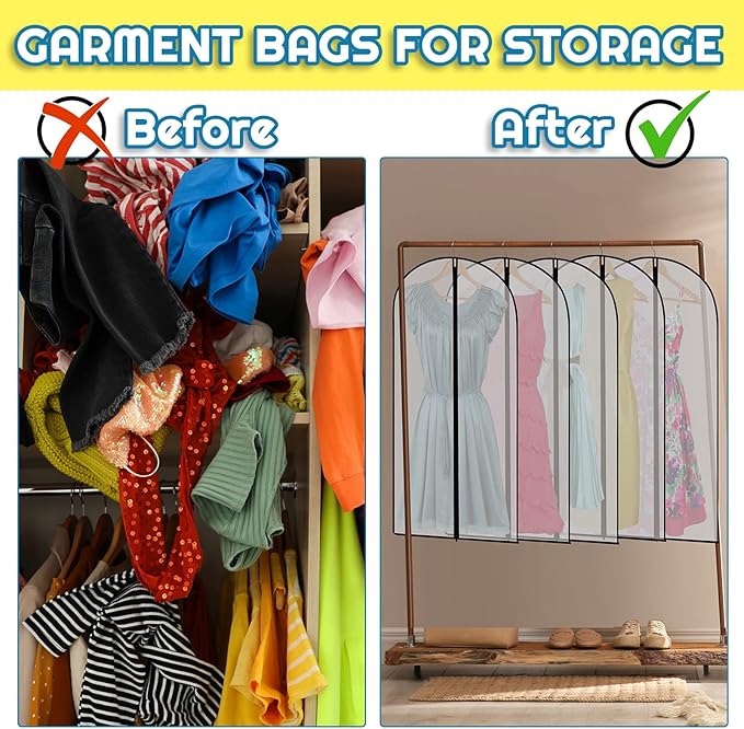 Amylove 40 Pack 60/40inch Garment Bags for Hanging Clothes with Zipper, Clear Garment Dress Covers PEVA Suit Protector for Closet Storage Travel Coat Gown Jacket Organizer(24 x 40 Inch)