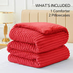 BEDELITE Fleece King Comforter Set -Super Soft & Warm Fluffy Red Bedding, Luxury Fuzzy Heavy Bed Set for Winter with 2 Pillow Cases
