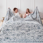 Oversized Vintage Pattern Blanket 120x120 Inches, Giant 10'x10' for Bed, Travel, and Camping, Extra Large Soft Blanket for The Whole Family and Outdoor, Grey