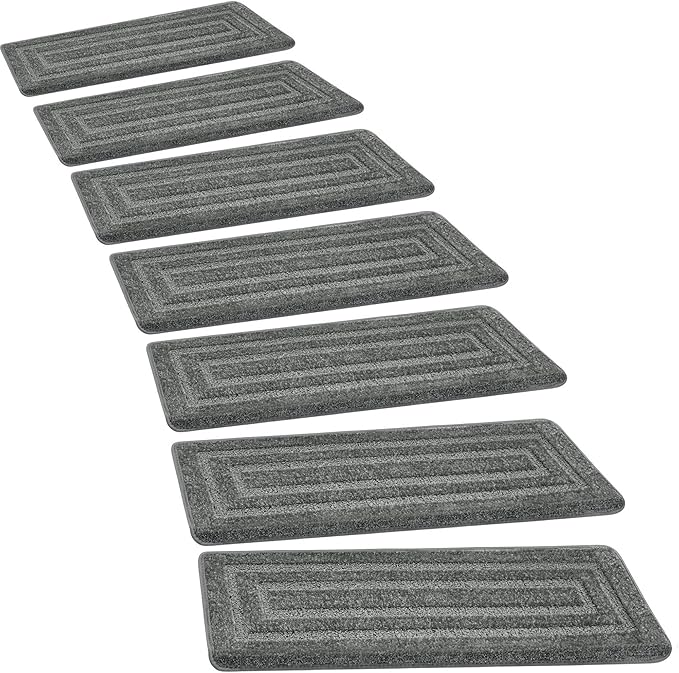 PURE ERA Bullnose Carpet Stair Treads Set Tape Free Non-Slip Indoor Stair Protectors Pet Friendly Rugs 9.5" x 30"(2 Pieces,Grey Rectangular)