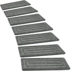 PURE ERA Bullnose Carpet Stair Treads Set Tape Free Non-Slip Indoor Stair Protectors Pet Friendly Rugs 9.5" x 30"(7 Pieces,Grey Rectangular)