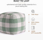 Anji Mountain 100% Handmade & Handcrafted Comfortable Home Décor Pouf Ottoman Footrest for Living Room, Bedroom, Nursery, Kidsroom, Patio Furniture - (20" x 20" x 20"- Green,Ivory)