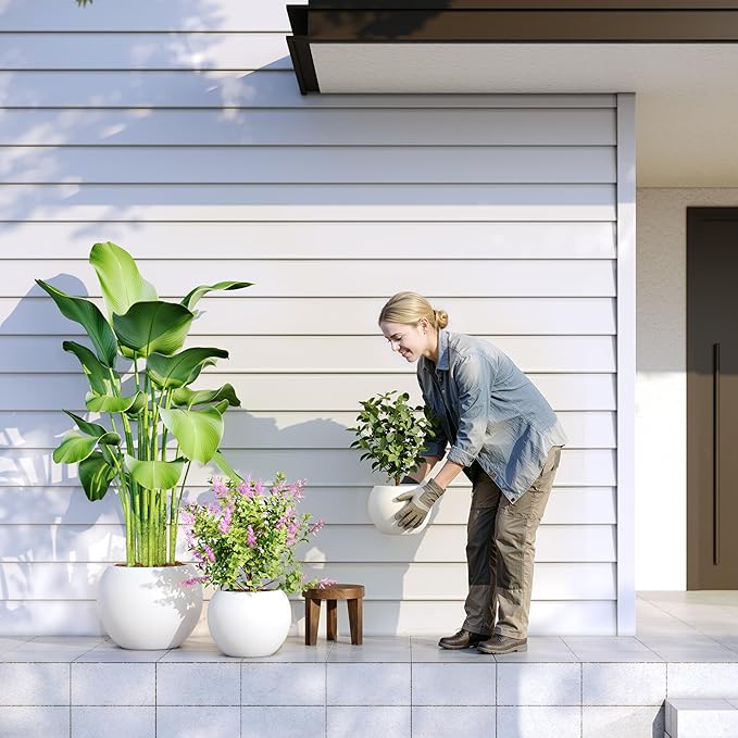 DTY Signature Mt Sherman 12.6''D x 10''H Fiberstone Round Planter with Drainage Hole, Smooth Finishes, Weather Resistant for Indoor and Outdoor Use, Included 2 Extra Coco Mats(Pot Opening 8.5'')