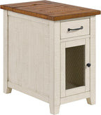 Martin Svensson Home Solid Wood White and Honey Rustic Chairside End Table with Power and Storage