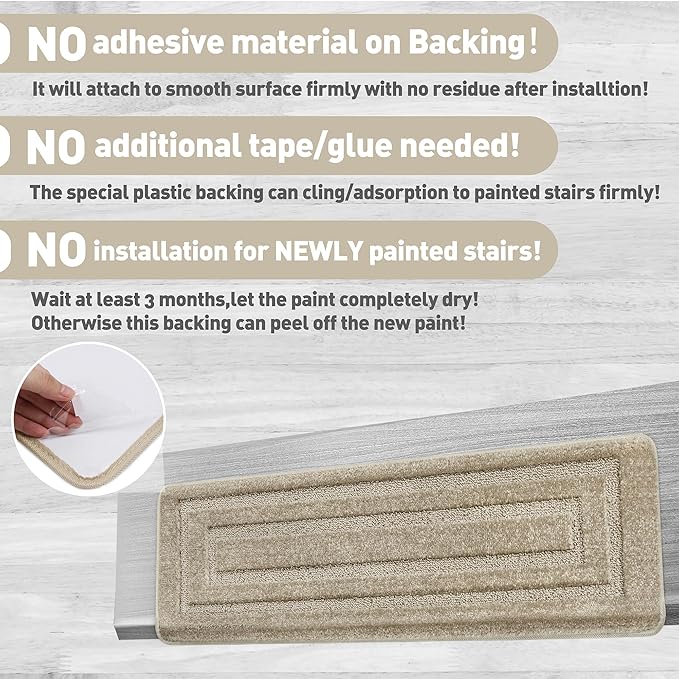 PURE ERA Bullnose Carpet Stair Treads Set Tape Free Non-Slip Indoor Stair Protectors Pet Friendly Rugs 9.5" x 30"(14 Pieces,Cream Gray Rectangular)