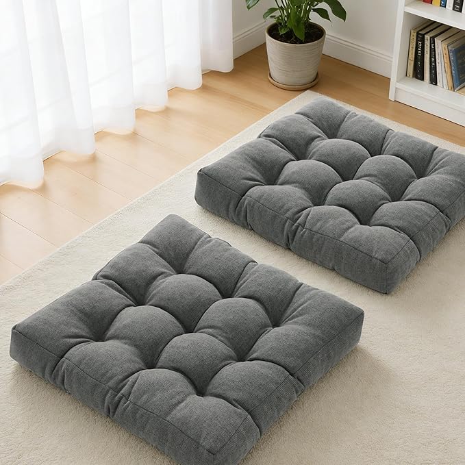 Tromlycs Floor Pillows for Adults Floor Cushions Seating Large Square Pillow Gel Memory Foam 20 x 20 x 4 Inch Dark Grey Set of 2