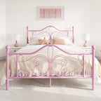 SHA CERLIN Full Size Bed Frame for Kids,Metal Bed Frame with Butterfly Pattern Design Headboard and Footboard,No Box Spring Needed,Easy Assembly,Pink