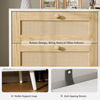 Elegant 6 Drawer Rattan Dresser, Boho Dresser Chest for Bedroom Hallway Living Room, White