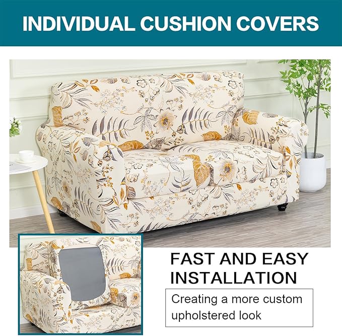 KRFOONN 3 Piece Stretch Sofa Couch Covers for 2 Cushion Couches Printed Sofa Loveseat Slipcover with 2 Separate Seat Cushion Covers Washable Sofa Slip Covers Furniture Protector(Loveseat, Color32)
