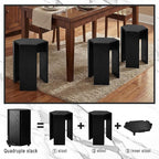 2-Pack Stackable Stools with Wheels | 18 Inch Nesting Side Tables for Living Room| Stackable Coffee Table | Wooden Chairs | No Tools Assembly |Side Coffee Tables for Easy Storage (Black)