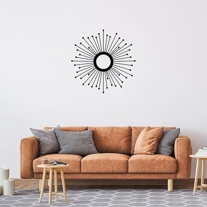 Sunburst Metal Wall Art – Mid-Century Modern Starburst Wall Decor, Handmade Round Metal Hanging for Living Room, Bedroom, Office, or Entryway (12")