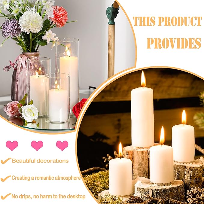 72 Pack Ivory Pillar Candles Bulk Set, 2x3 2x6 2x8 Inch - 24 Each Size, Dripless Smokeless Clean Burning for Wedding Centerpieces, Home Decor, Church, Romantic Ambiance！