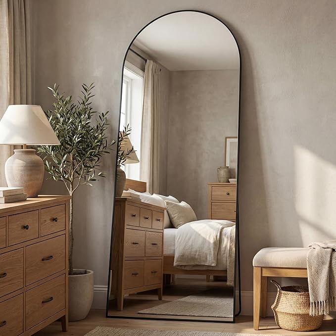 Antok Full Length Mirror, 71"x28" Floor Mirror, Arched Floor Standing Freestanding Arch Full Body Mirrors with Stand for Bedroom, Hanging Mounted for Living Room Cloakroom,Black